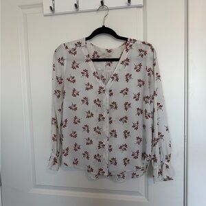 LOFT Cream and Red Floral Blouse